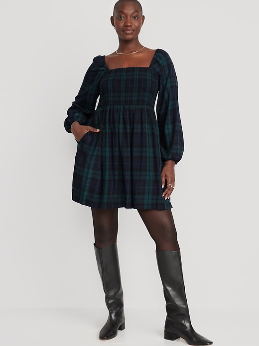 Fit & Flare Plaid Smocked Cutout Seersucker Mini Dress | Old Navy