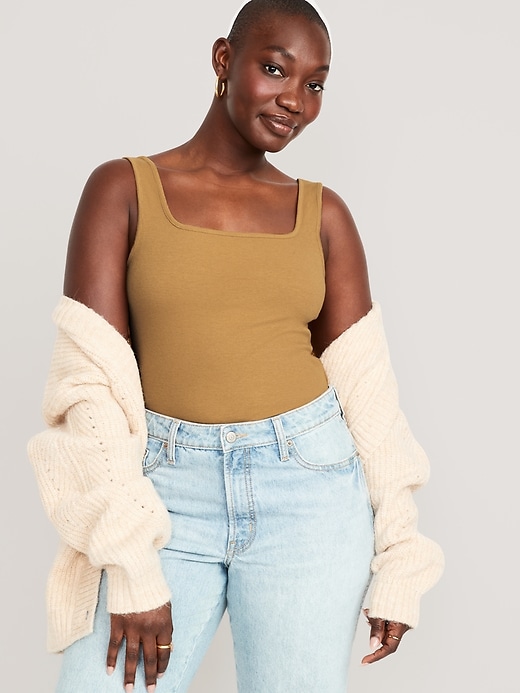 Image number 5 showing, Fitted Square-Neck Ultra-Cropped Rib-Knit Tank Top