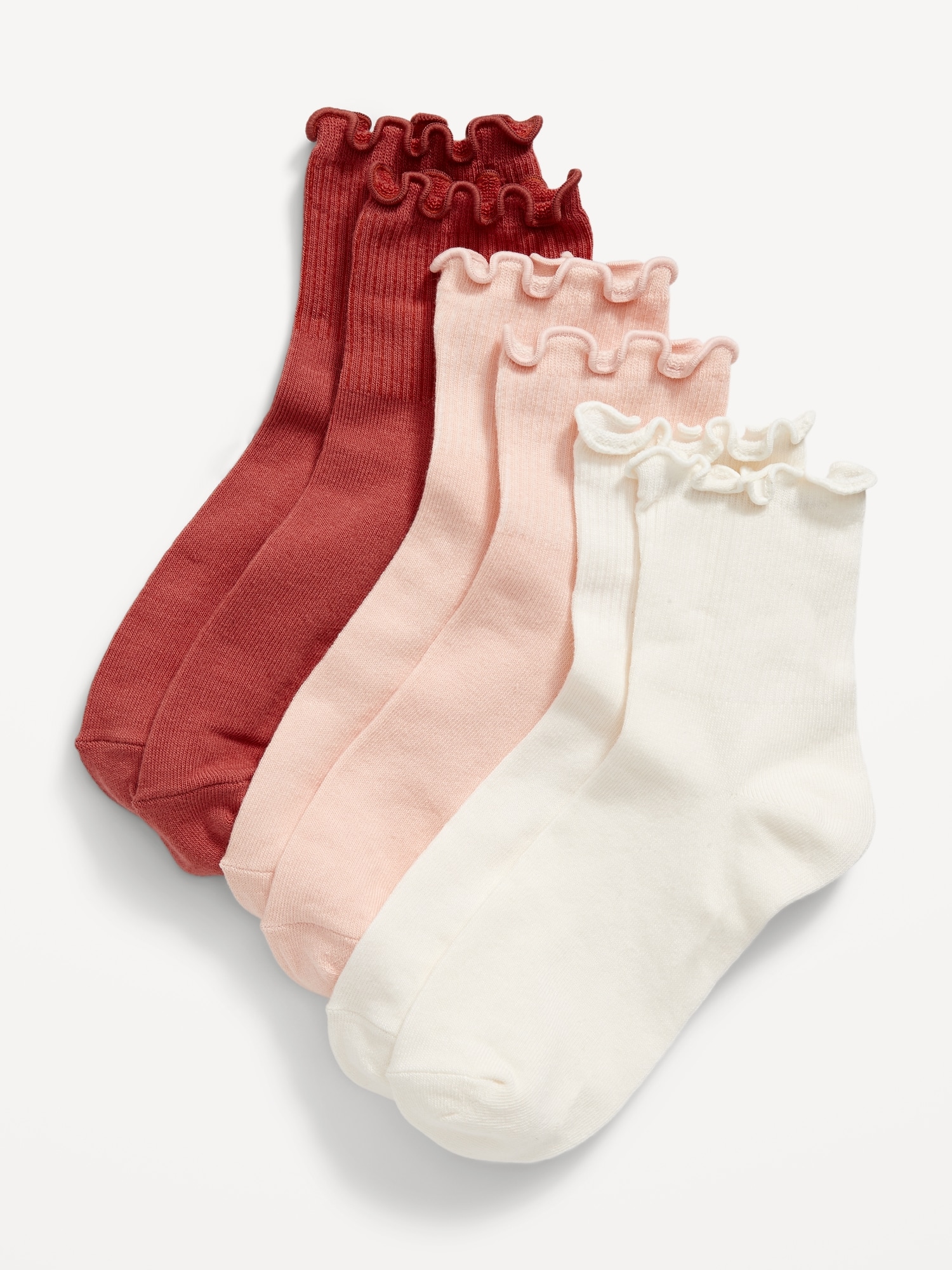 Old Navy Ruffle-Cuff Quarter-Crew Socks 3-Pack for Girls pink. 1