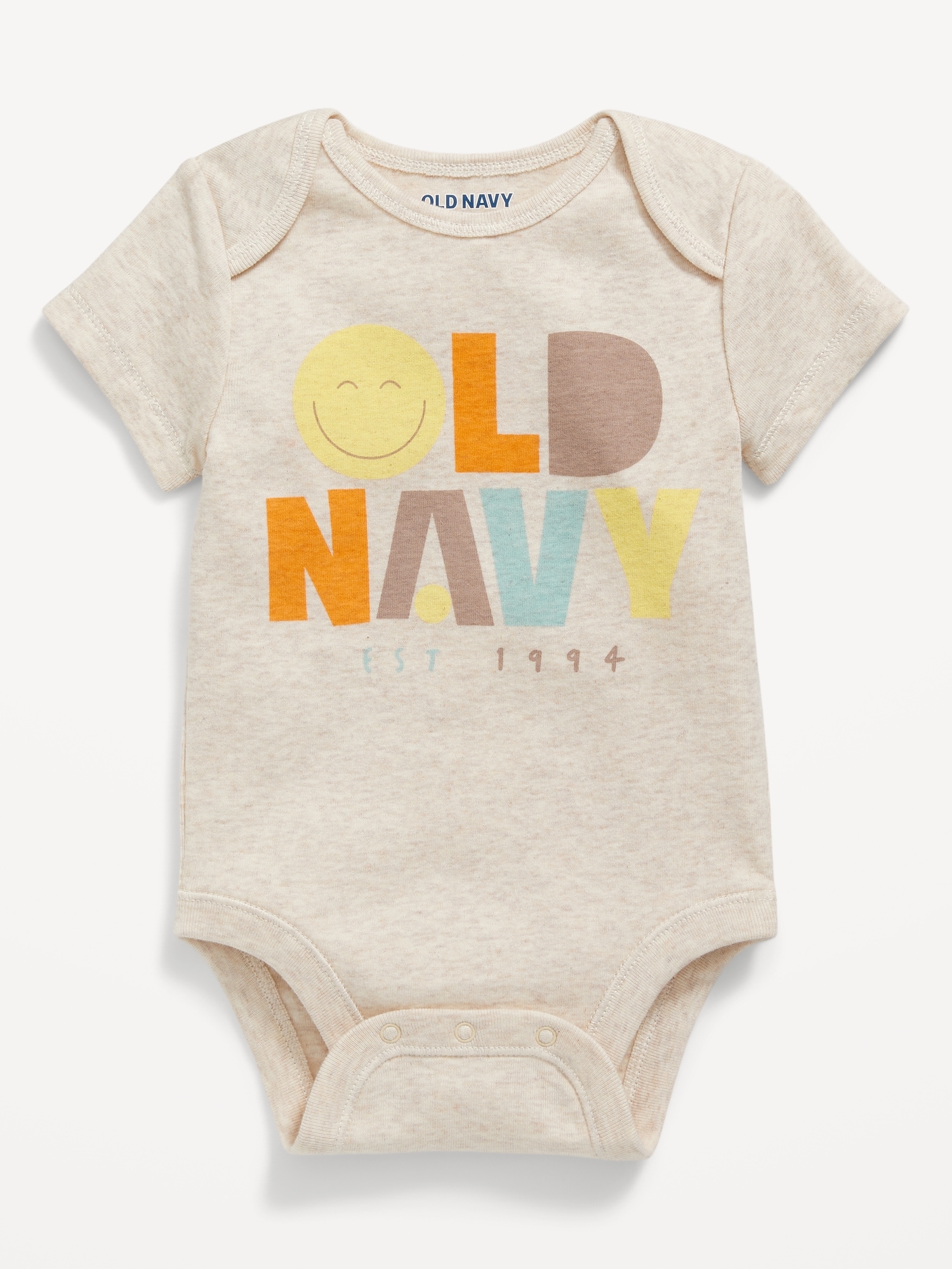 Old Navy Unisex Short-Sleeve Logo-Graphic Bodysuit for Baby beige. 1