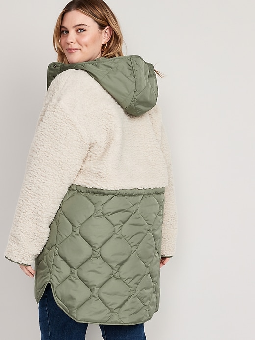 Image number 8 showing, Hooded Sherpa Quilted Hybrid Coat for Women