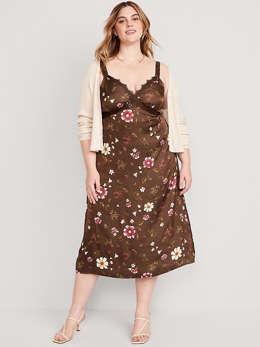 chinese dress ladies Nevaeh Satin Lace Trim Midi Dress