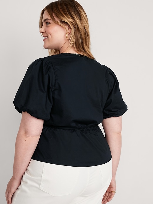 Image number 8 showing, Waist-Defined Puff-Sleeve Tie-Wrap Blouse