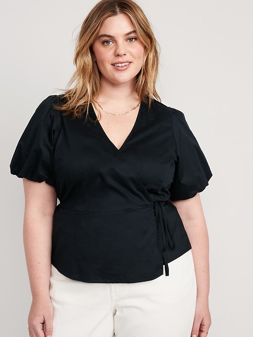 Image number 7 showing, Waist-Defined Puff-Sleeve Tie-Wrap Blouse