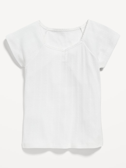 View large product image 1 of 1. Short-Sleeve Pointelle-Knit Cinched Top for Girls