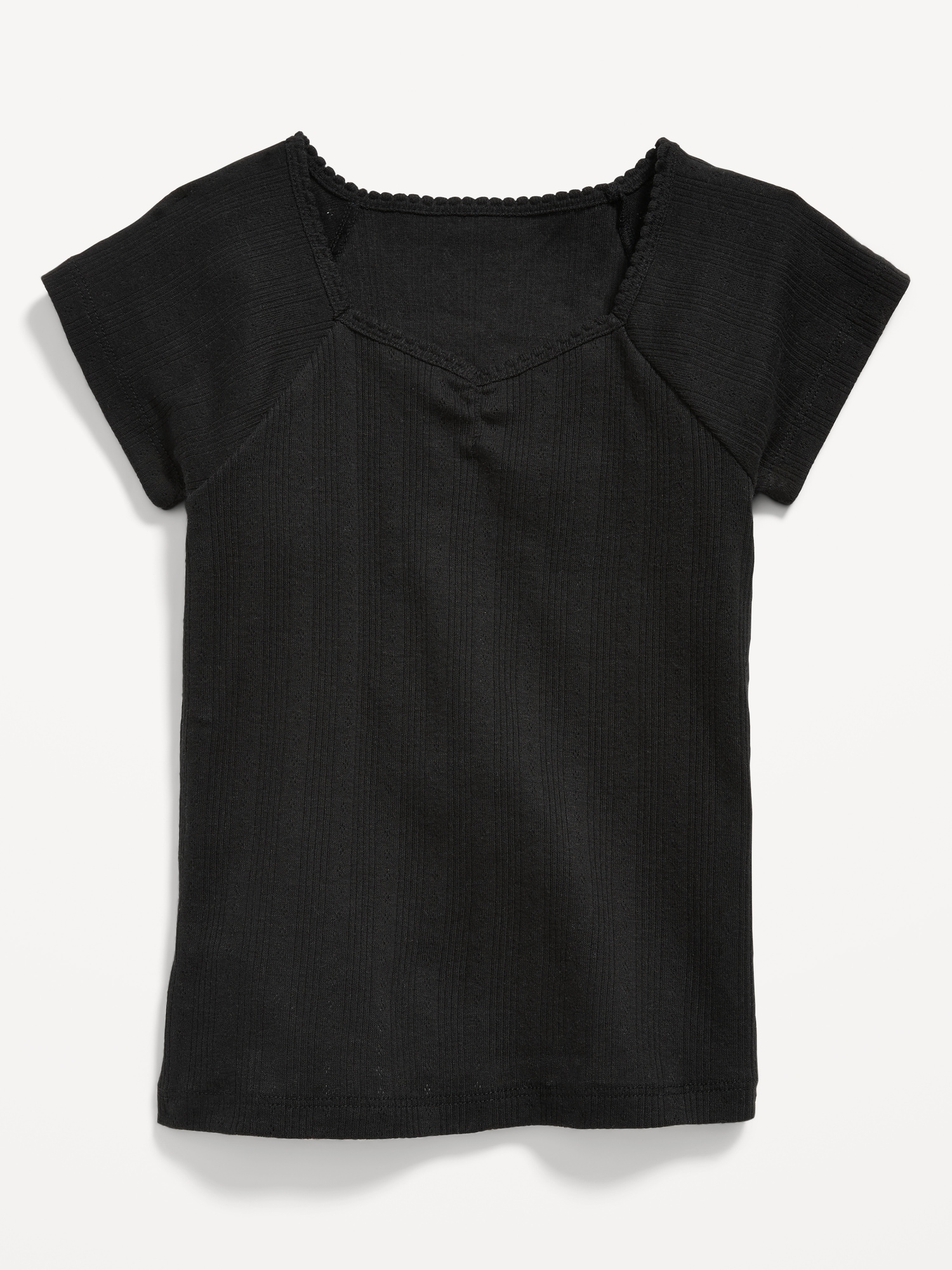 Short-Sleeve Pointelle-Knit Cinched Top for Girls