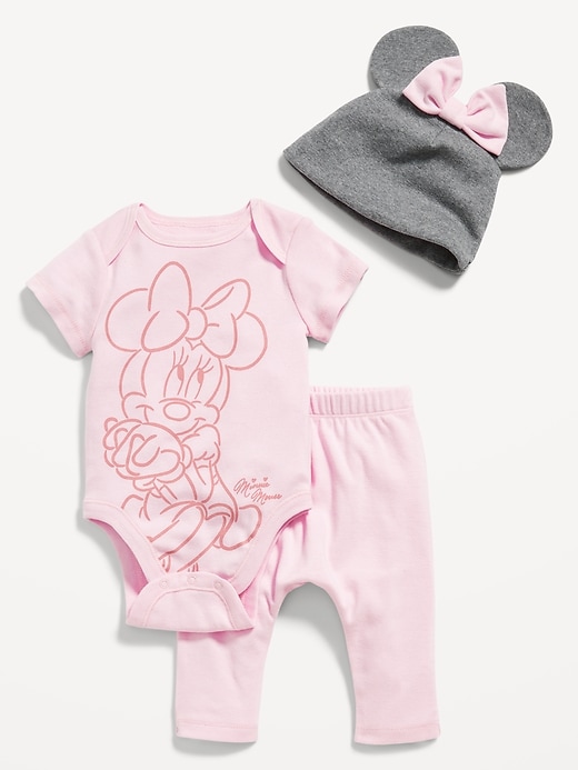 View large product image 1 of 3. Disney© Minnie Mouse 3-Piece  Bodysuit, Pants and Hat Layette for Baby