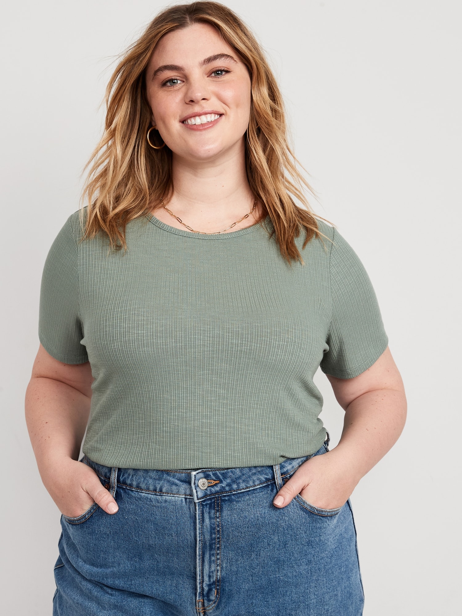 Luxe Ribbed Slub-Knit T-Shirt for Women | Old Navy