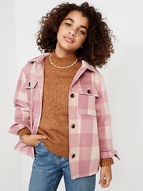 Oversized Soft-Brushed Plaid Tunic Shacket for Girls