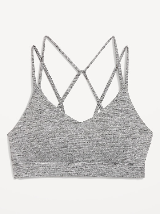 Hollister Strappy Wrap Around Sports Bra ($12) ❤ liked on Polyvore  featuring activewear, sports bras, grey, low impact sports bra, grey sports  bra and strappy s…