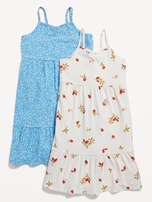 View large product image 1 of 2. Sleeveless Printed Rib-Knit Swing Dress 2-Pack for Girls