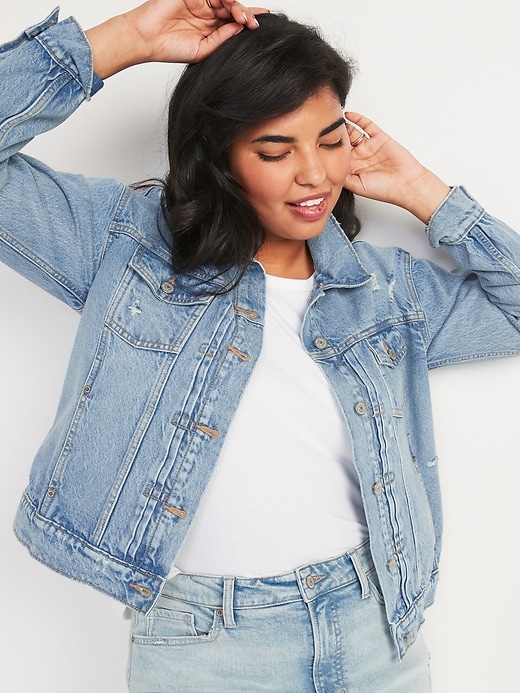 Distressed Classic Jean Jacket for Women