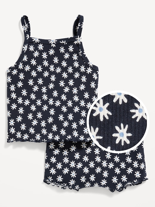 View large product image 1 of 1. Printed Rib-Knit Lettuce-Edge Cami & Shorts Set for Baby