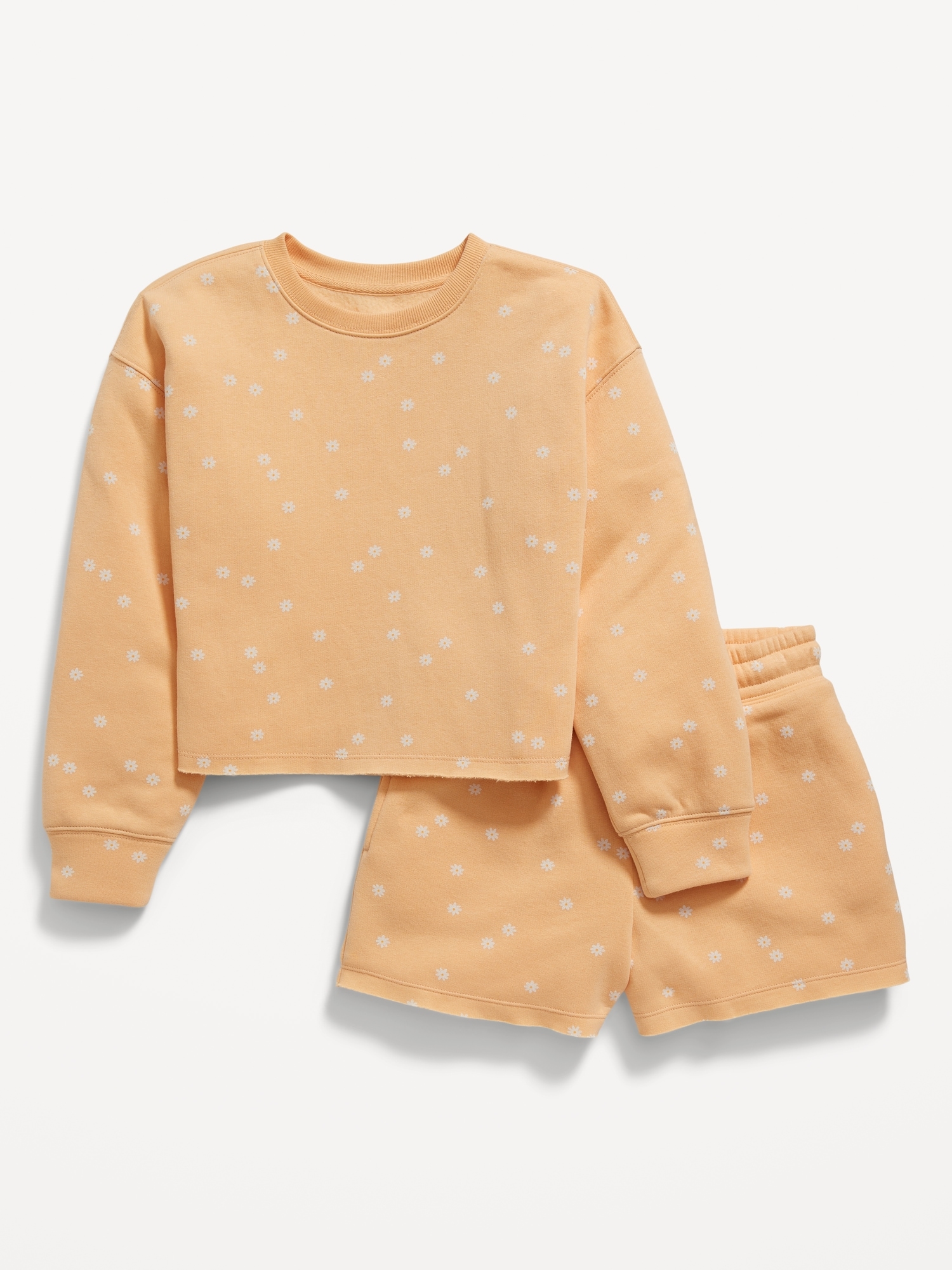 Old Navy Printed Crew-Neck Sweatshirt & Shorts Set for Girls beige. 1