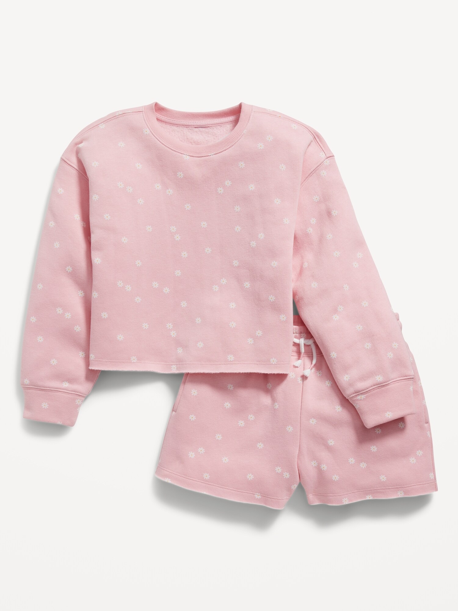 Old Navy Printed Crew-Neck Sweatshirt & Shorts Set for Girls pink. 1