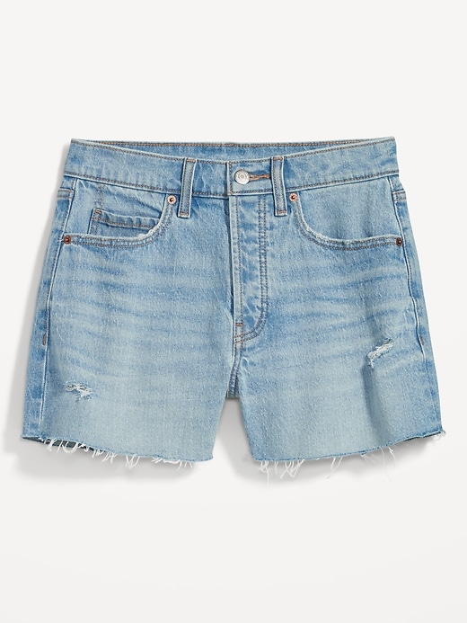 Image number 4 showing, Higher High-Waisted Button-Fly Sky-Hi A-Line Cut-Off Jean Shorts -- 3-inch inseam