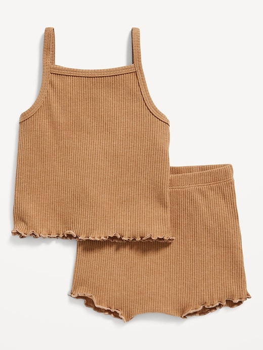 View large product image 1 of 1. Rib-Knit Lettuce-Edge Cami & Shorts Set for Baby
