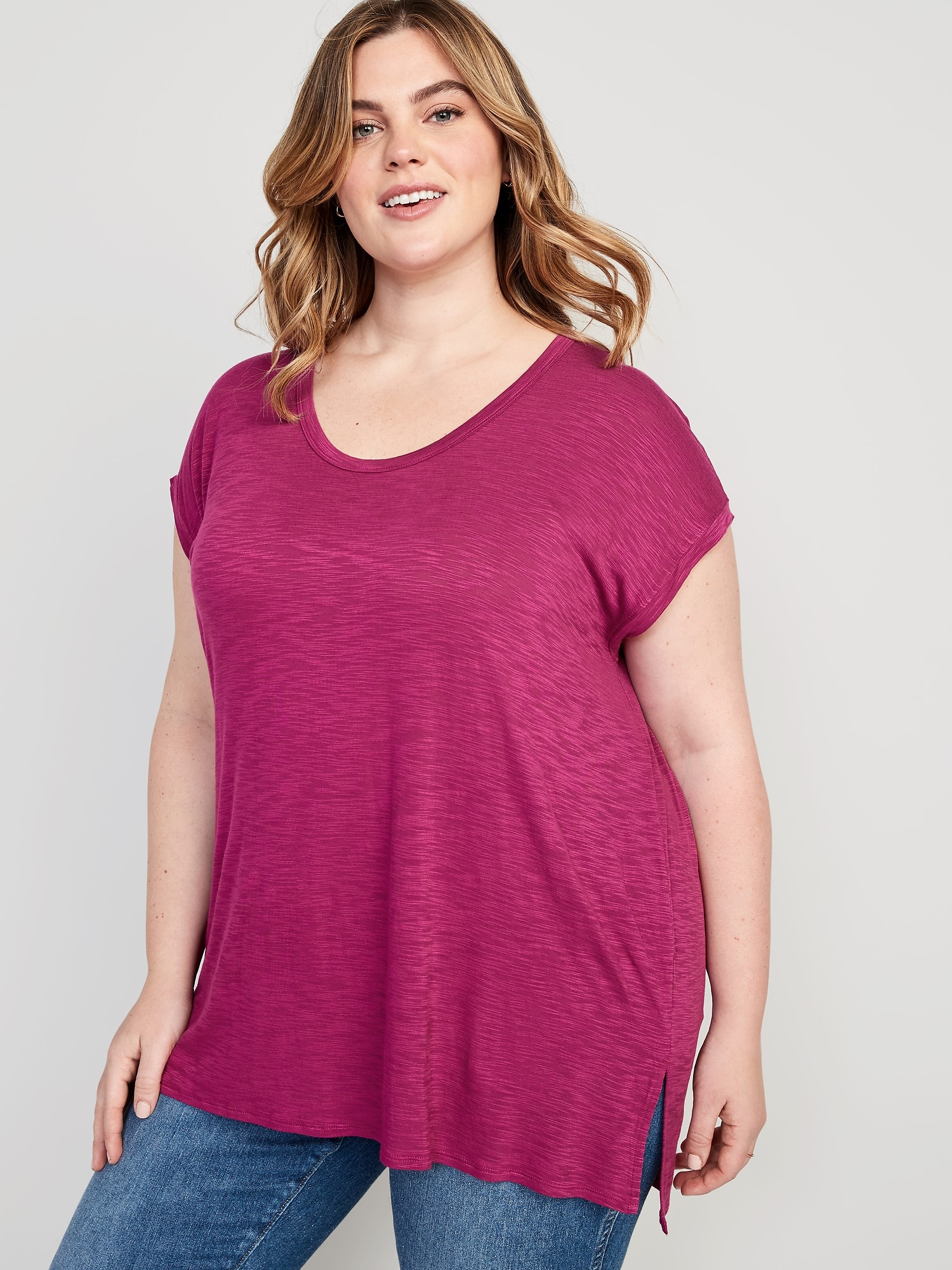 Luxe Voop Neck Slub Knit Tunic T Shirt For Women Old Navy 