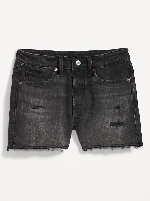 Image number 4 showing, High-Waisted Button-Fly O.G. Straight Ripped Side-Slit Jean Shorts -- 3-inch inseam
