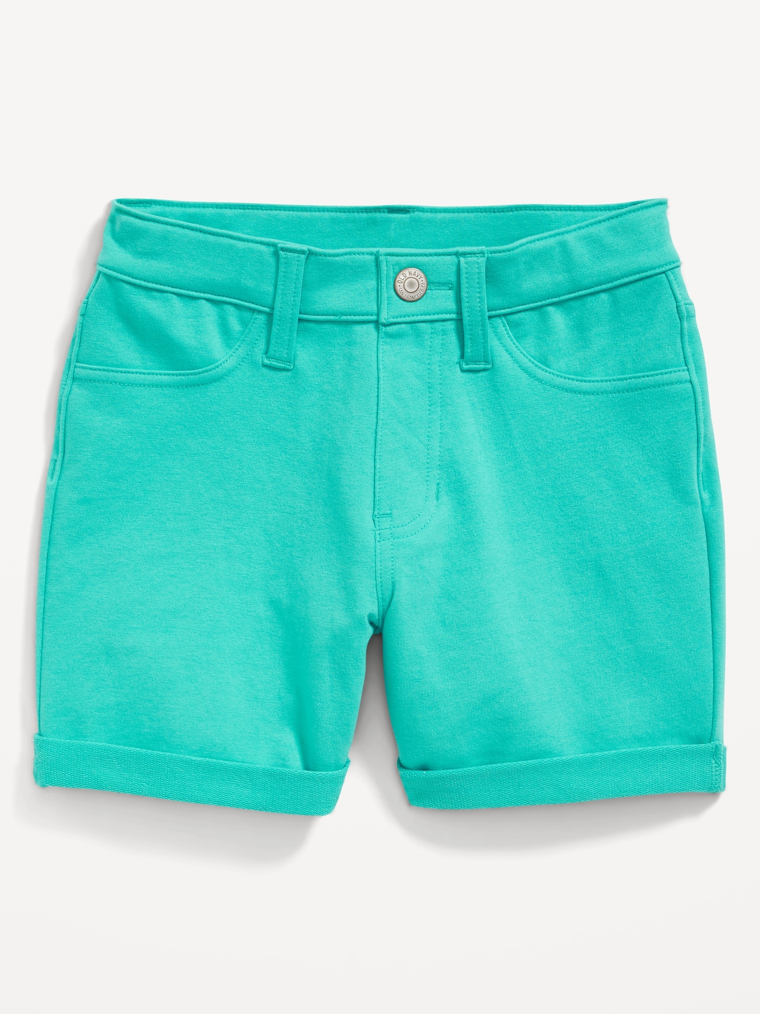 Old Navy French Terry Rolled-Cuff Midi Shorts for Girls blue. 1