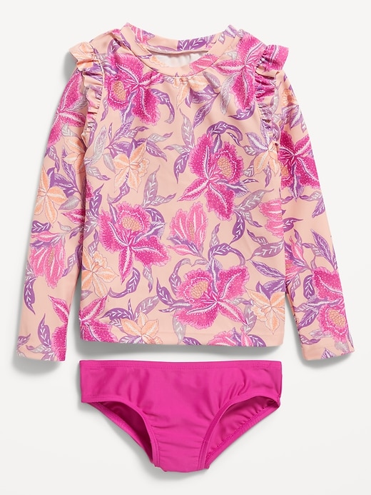 View large product image 1 of 3. Long-Sleeve Ruffle-Trim Rashguard & Bikini Swim Set for Toddler & Baby