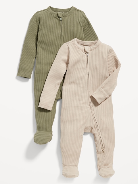 Sleep & Play 2-Way-Zip Footed One-Piece 2-Pack for Baby - A Stone'S Throw