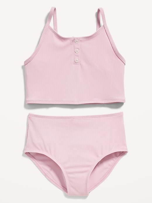 View large product image 1 of 1. Rib-Knit Henley Tankini Swim Set for Girls