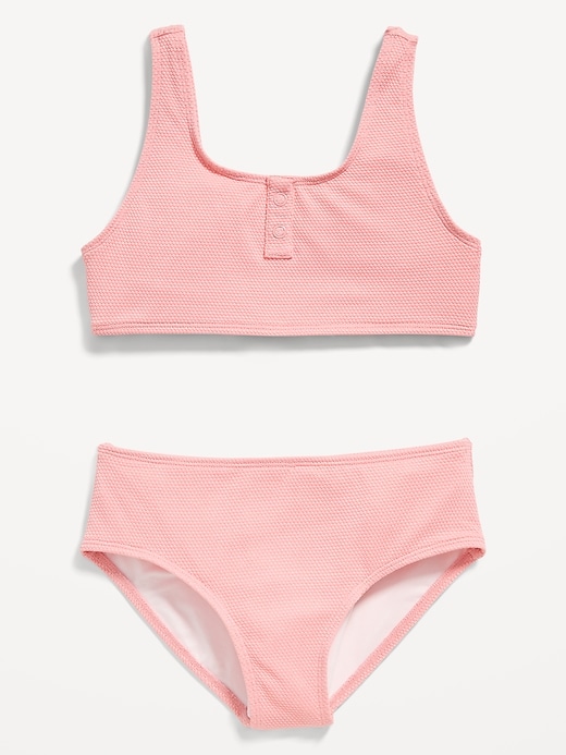 View large product image 1 of 1. Textured Henley Scoop-Neck Swim Set for Girls