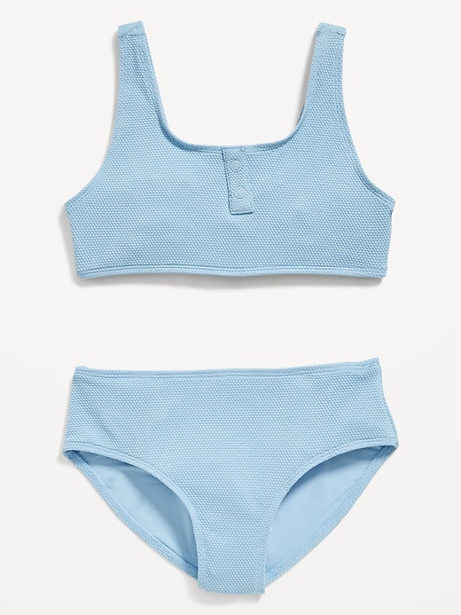 View large product image 1 of 2. Textured Henley Scoop-Neck Swim Set for Girls