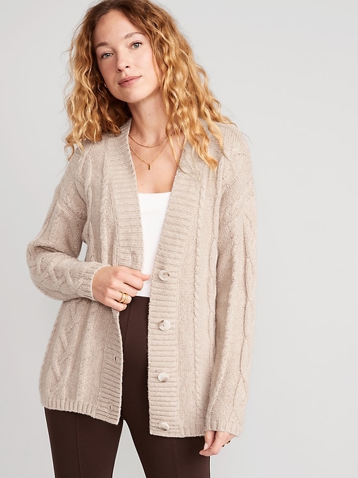 Image number 1 showing, Oversized Chunky Cable-Knit Cardigan Sweater for Women