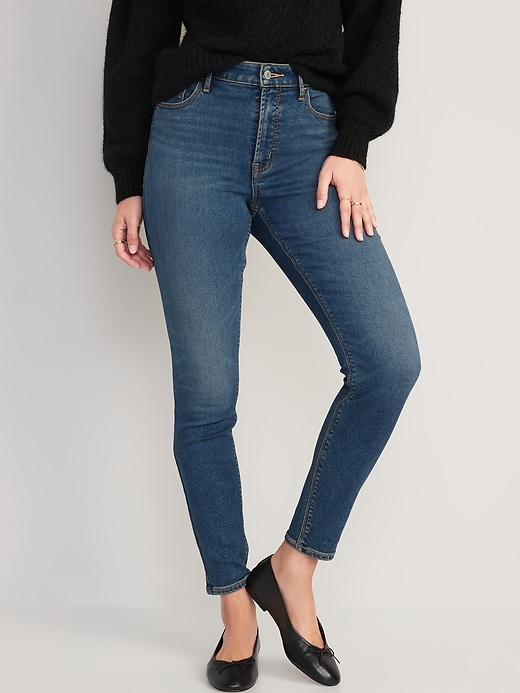 Image number 1 showing, High-Waisted Built-In Warm Rockstar Super-Skinny Jeans