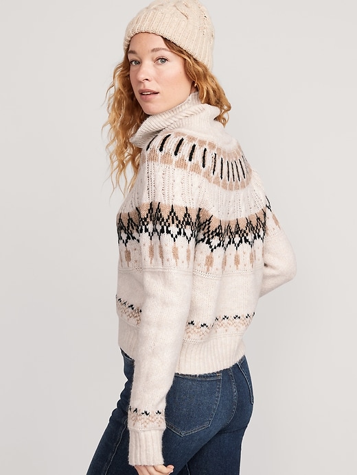 Image number 2 showing, Cozy Fair Isle Cable-Knit Turtleneck Sweater