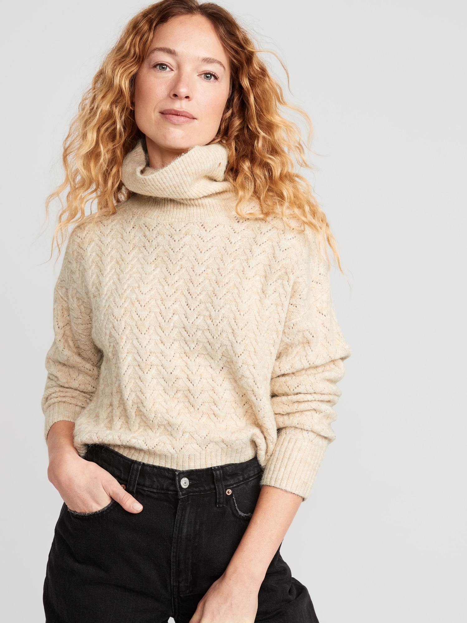 Heathered Pointelle-Knit Turtleneck Sweater for Women | Old Navy