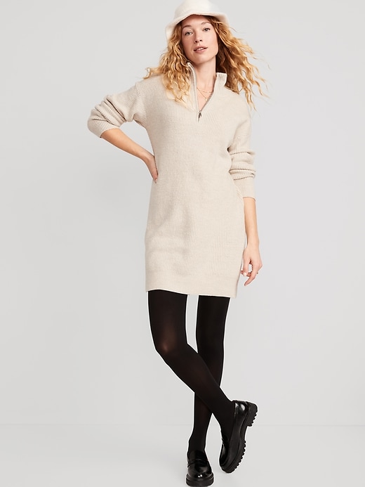 Image number 1 showing, Mock-Neck Quarter-Zip Mini Sweater Shift Dress