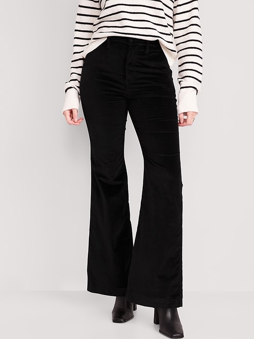 Image number 1 showing, Extra High-Waisted Velvet Trouser Flare Pants
