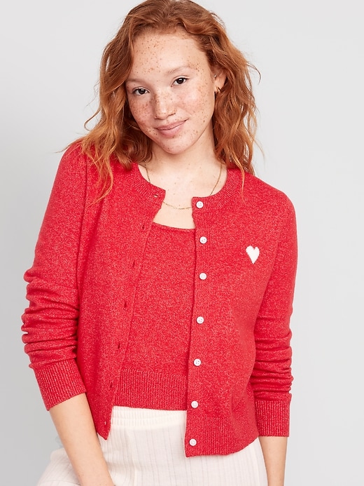 Image number 1 showing, Cropped Jacquard Cozy-Knit Cardigan Sweater