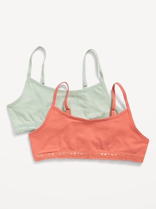 View large product image 1 of 1. Jersey-Knit Lace-Trim Cami Bra 2-Pack for Girls