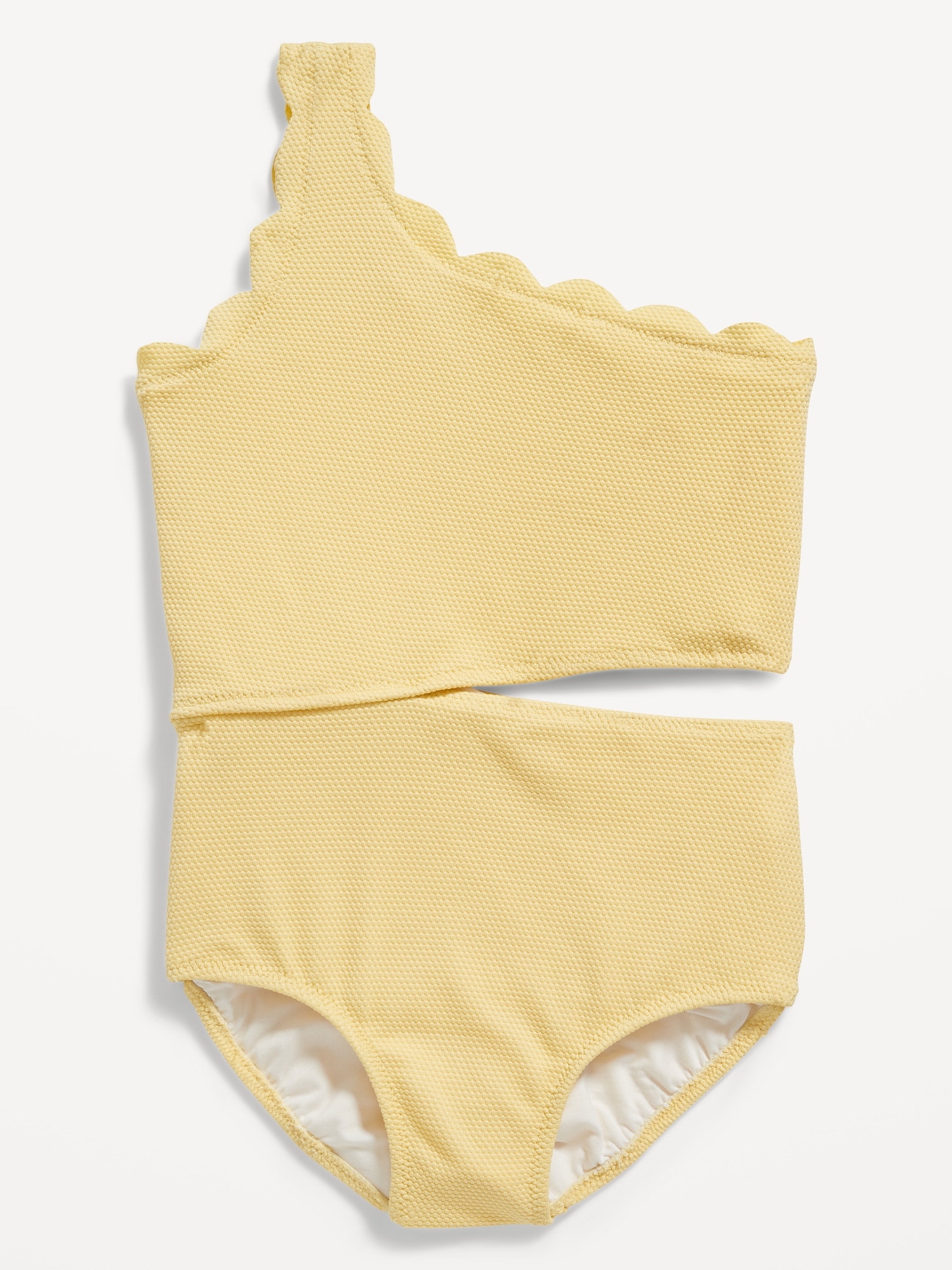 Old Navy Scallop-Trim One-Shoulder One-Piece Swimsuit for Girls yellow. 1