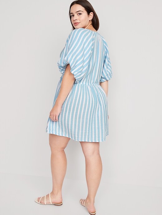 Image number 6 showing, Waist-Defined Puff-Sleeve Printed Mini Shirt Dress