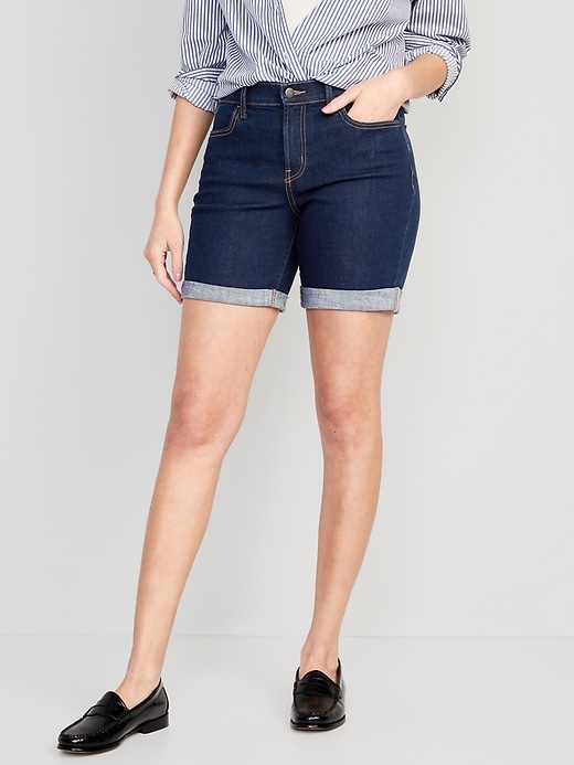 Image number 1 showing, Mid-Rise Wow Jean Shorts -- 7-inch inseam