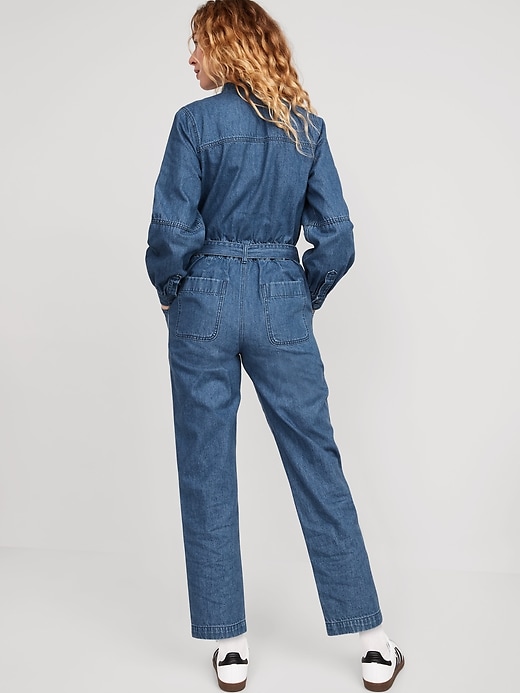 Image number 2 showing, Collarless Jean Utility Jumpsuit for Women