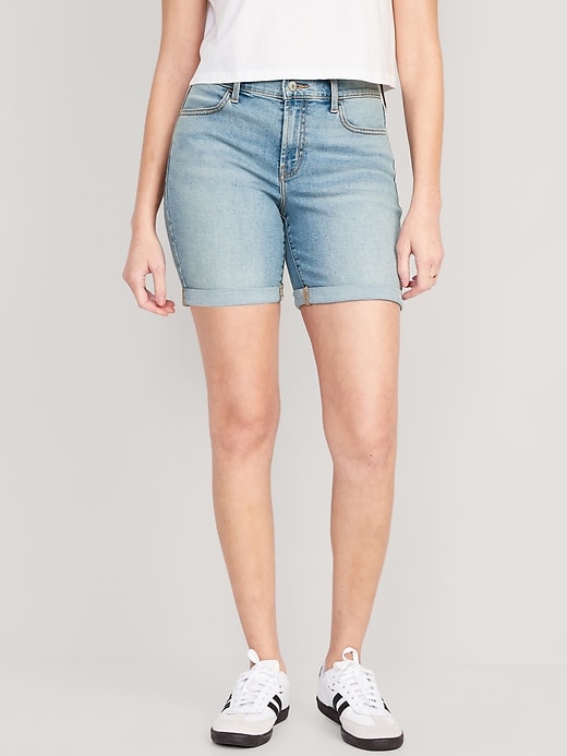 Image number 1 showing, Mid-Rise Wow Jean Shorts -- 7-inch inseam