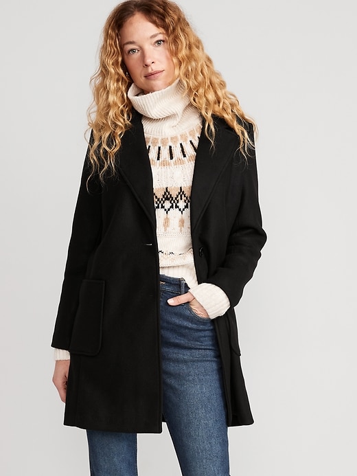 Image number 1 showing, Oversized Soft-Brushed Button-Front Coat for Women