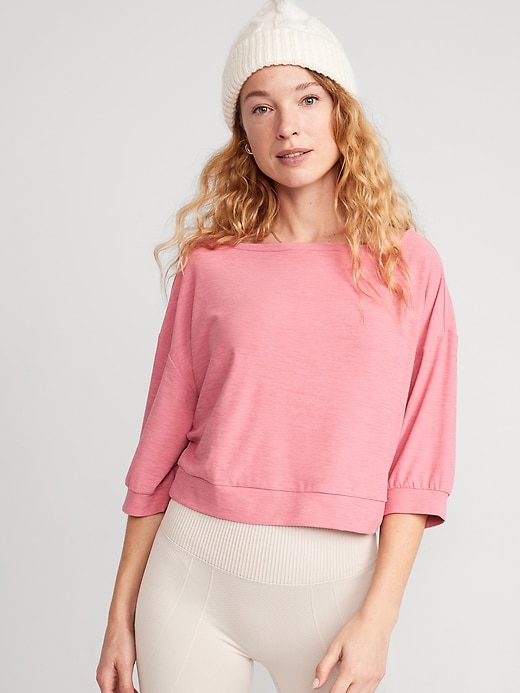 Image number 1 showing, Breathe ON Cropped Elbow-Sleeve Performance Top for Women