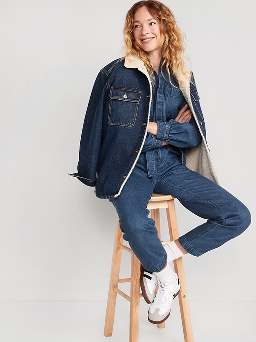Image number 3 showing, Collarless Jean Utility Jumpsuit for Women