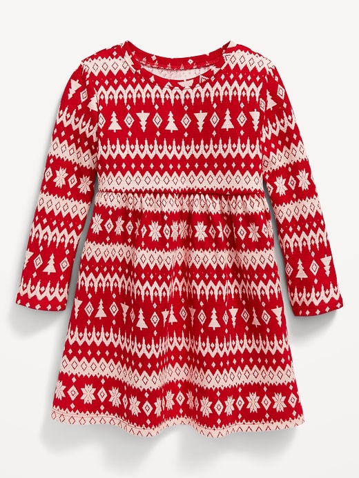 View large product image 1 of 2. Fit & Flare Long-Sleeve Fair Isle Thermal Dress for Toddler Girls