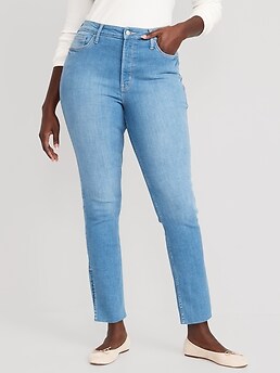 Extra High-Waisted Rockstar 360° Stretch Super-Skinny Cut-Off Side-Split  Jeans