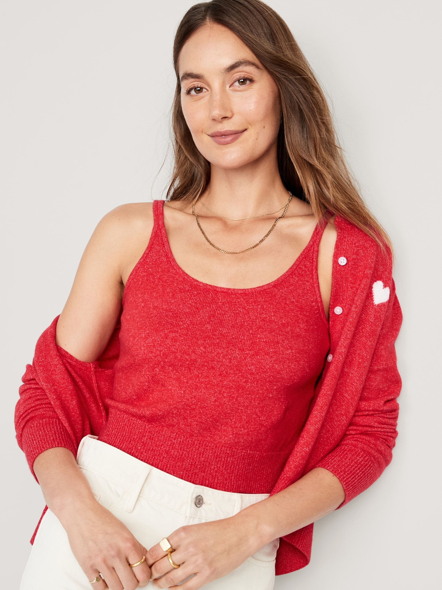 Old Navy Cozy Cropped Sweater Tank Top for Women red. 1