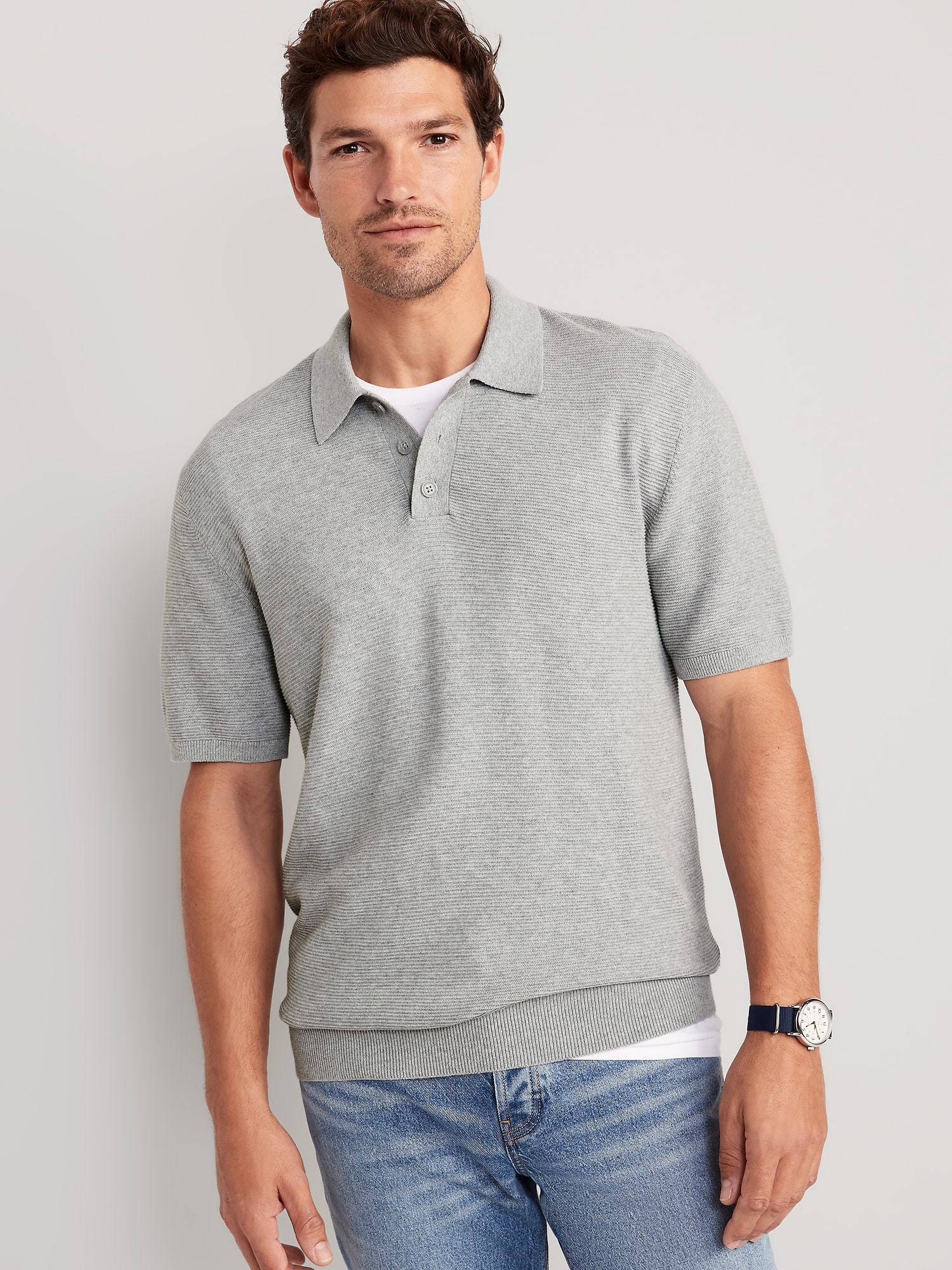 Short-Sleeve Polo Pullover Sweater for Men