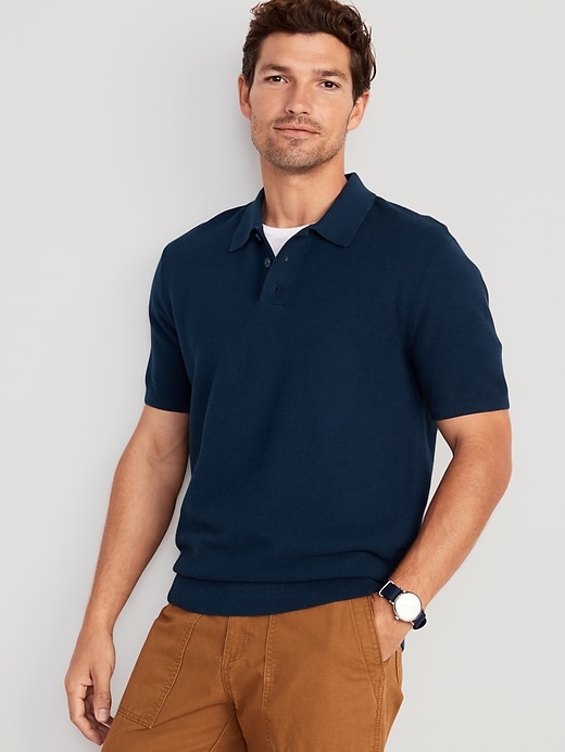 Image number 1 showing, Short-Sleeve Polo Pullover Sweater